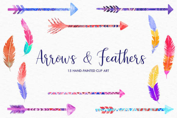 Download Watercolor Arrows, Feathers Clipart - Watercolor arrows Collection