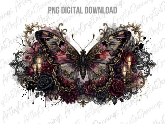 Download Gothic Butterfly Rose Floral PNG - Gothic Collection