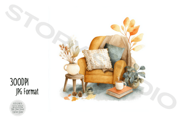 Download Cozy Armchair Fall Decor Clipart Bundle - Fall Collection