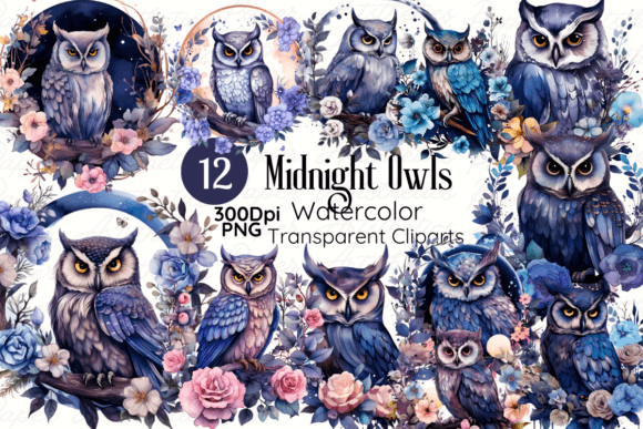 Download Gothic Midnight Owl Watercolor Clipart - Gothic Collection