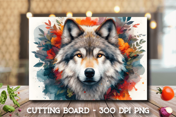 Download Fall Watercolor Wolf Art Cutting Board - Fall Collection