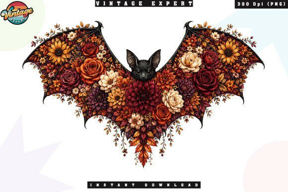 Download Floral Gothic Bat Autumn Bloom PNG - Gothic Collection
