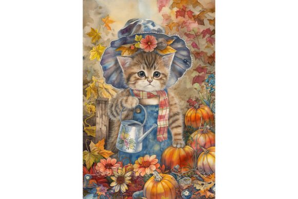 Download Cat with Blue Bonnet Fall Décor Art - Fall Collection