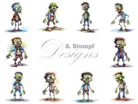 Download Funny Zombie Digital Watercolor Clipart - Digital watercolor Collection